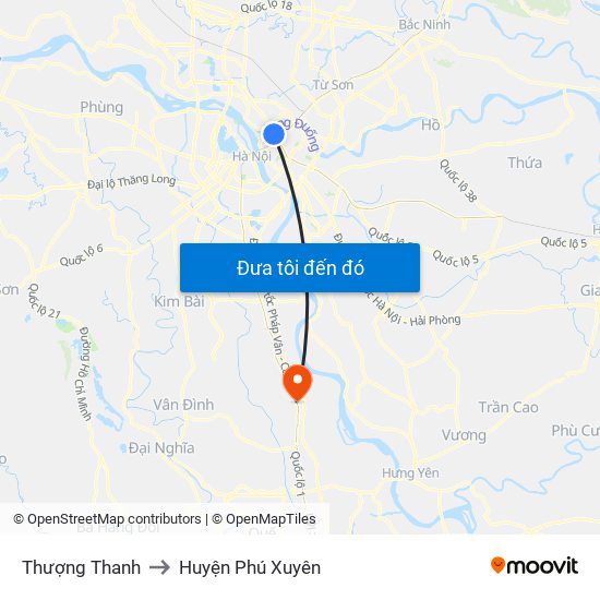 Thượng Thanh to Huyện Phú Xuyên map