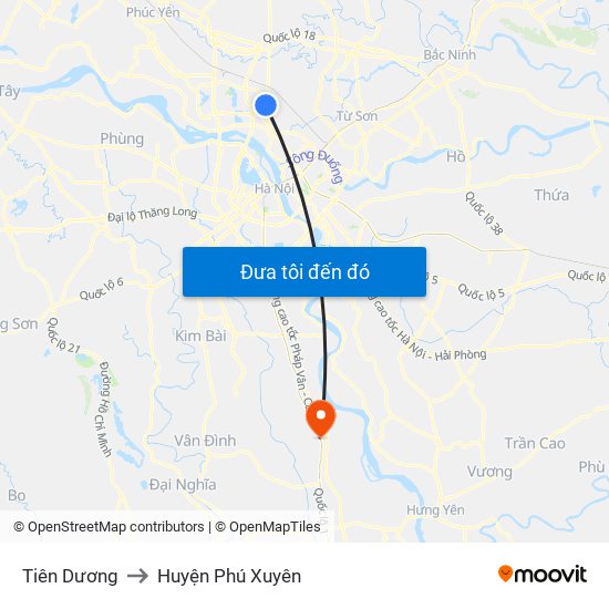 Tiên Dương to Huyện Phú Xuyên map