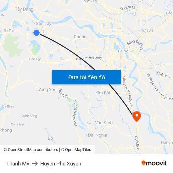 Thanh Mỹ to Huyện Phú Xuyên map