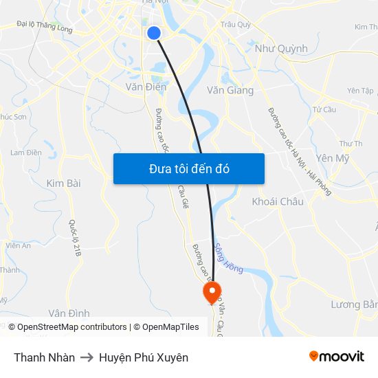 Thanh Nhàn to Huyện Phú Xuyên map