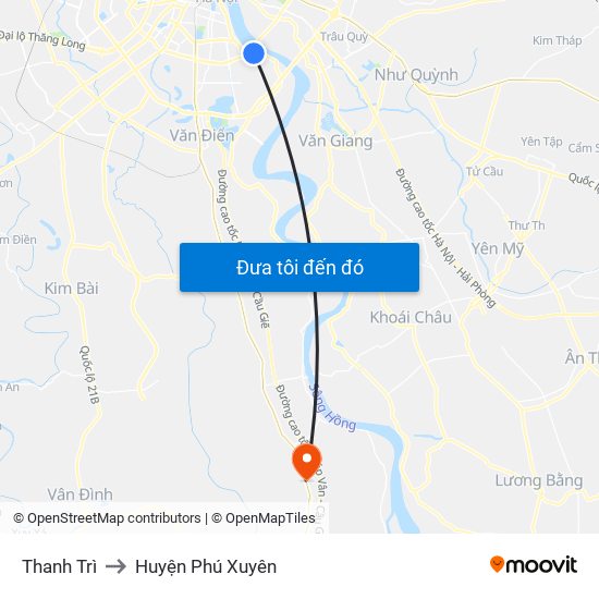 Thanh Trì to Huyện Phú Xuyên map