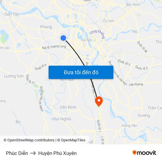 Phúc Diễn to Huyện Phú Xuyên map