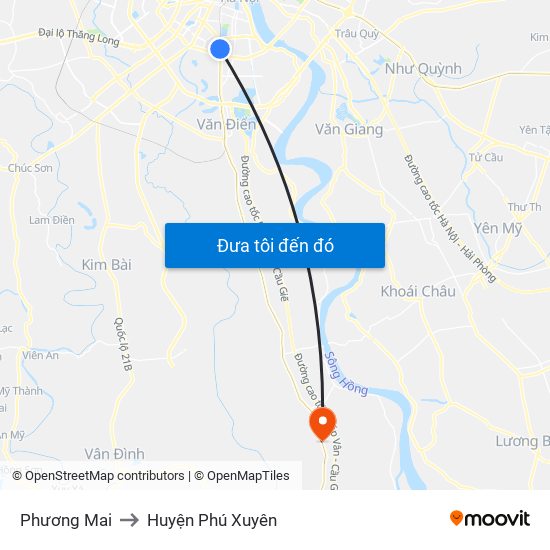 Phương Mai to Huyện Phú Xuyên map