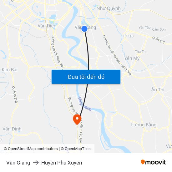 Văn Giang to Huyện Phú Xuyên map