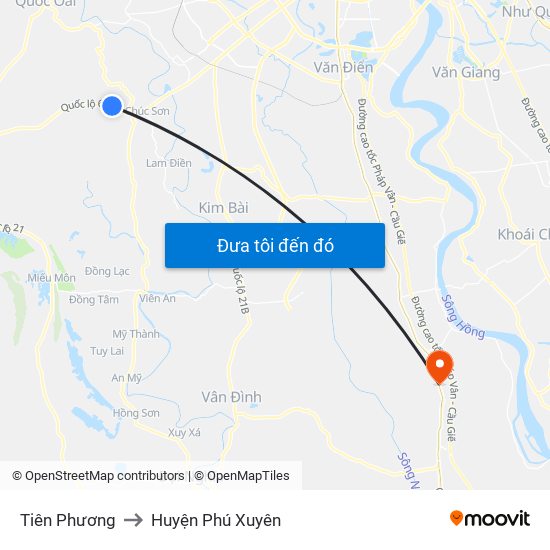 Tiên Phương to Huyện Phú Xuyên map