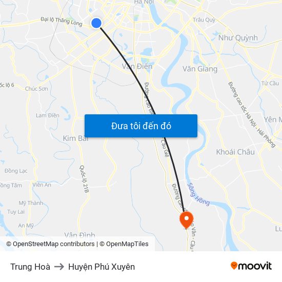 Trung Hoà to Huyện Phú Xuyên map