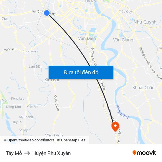 Tây Mỗ to Huyện Phú Xuyên map