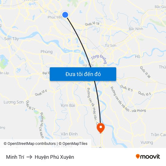 Minh Trí to Huyện Phú Xuyên map