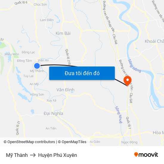 Mỹ Thành to Huyện Phú Xuyên map
