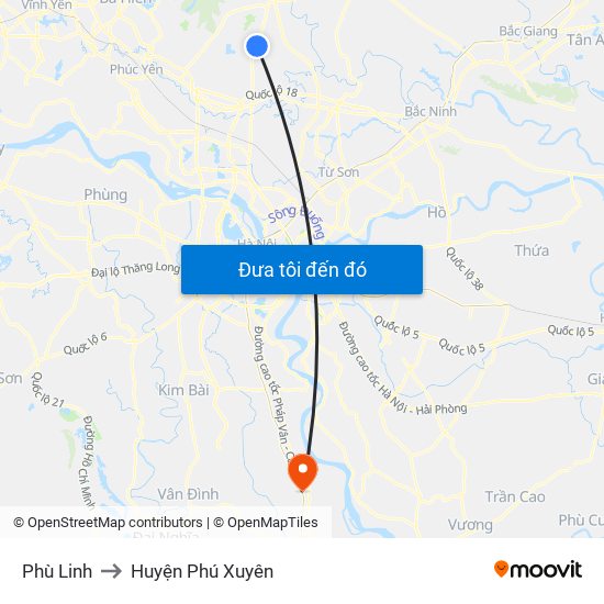 Phù Linh to Huyện Phú Xuyên map