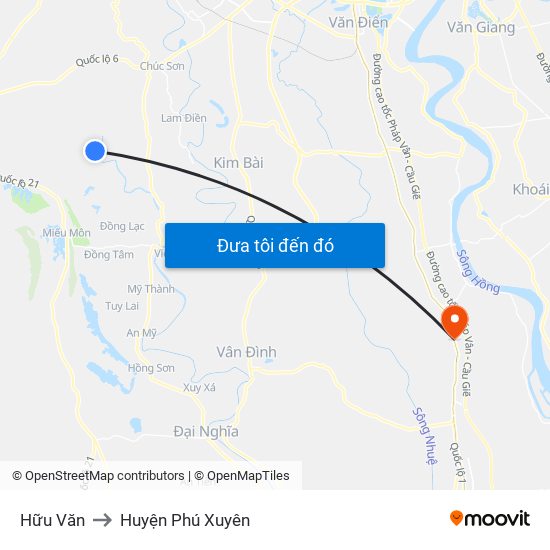 Hữu Văn to Huyện Phú Xuyên map