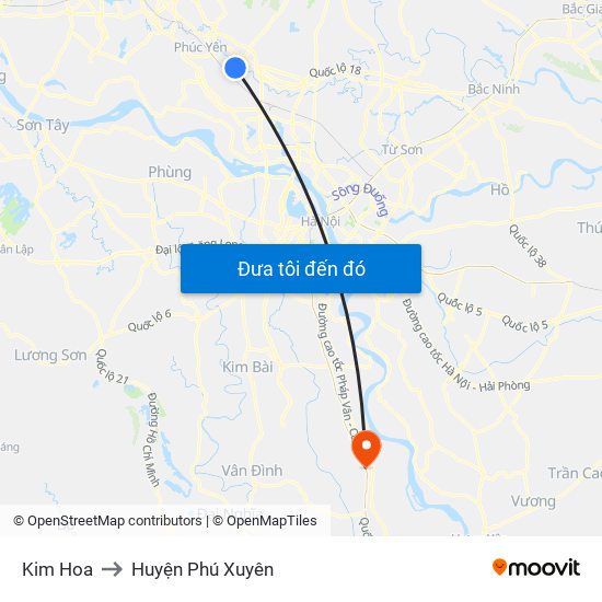 Kim Hoa to Huyện Phú Xuyên map