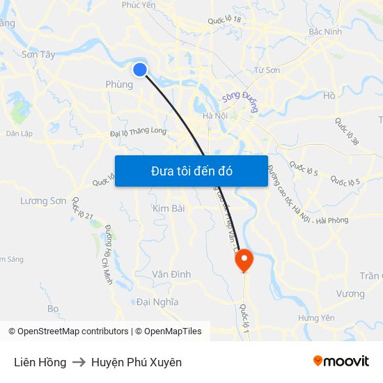 Liên Hồng to Huyện Phú Xuyên map