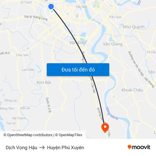 Dịch Vọng Hậu to Huyện Phú Xuyên map