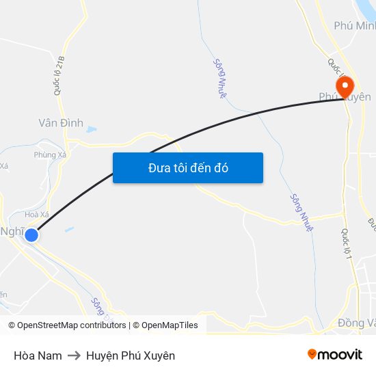Hòa Nam to Huyện Phú Xuyên map