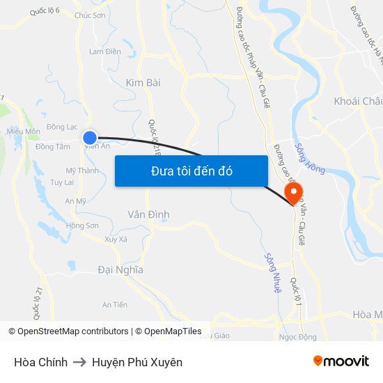 Hòa Chính to Huyện Phú Xuyên map