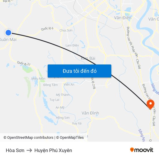 Hòa Sơn to Huyện Phú Xuyên map