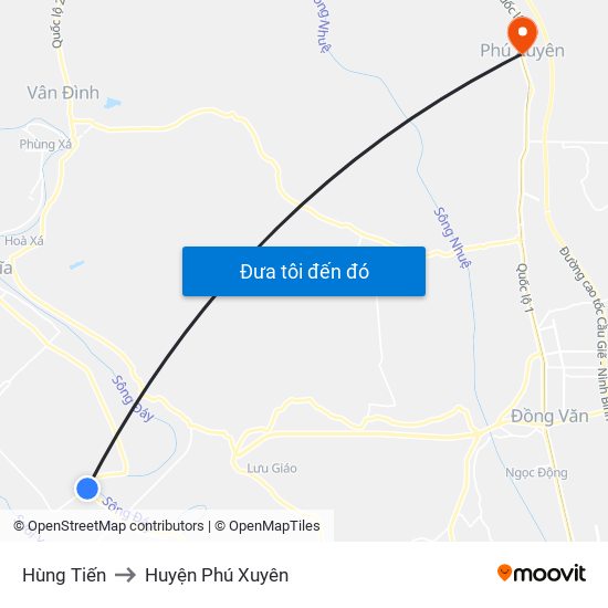 Hùng Tiến to Huyện Phú Xuyên map