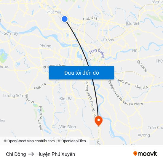 Chi Đông to Huyện Phú Xuyên map