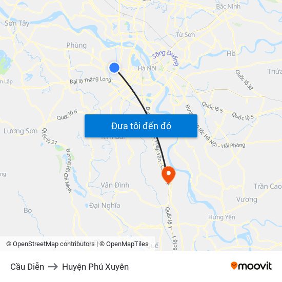 Cầu Diễn to Huyện Phú Xuyên map