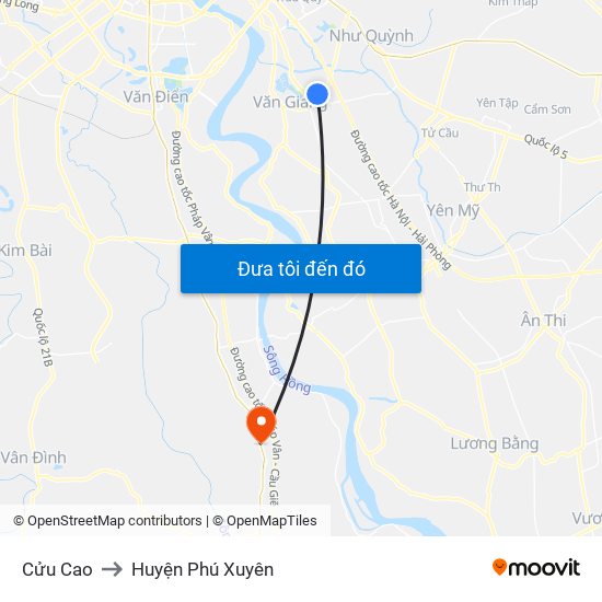 Cửu Cao to Huyện Phú Xuyên map