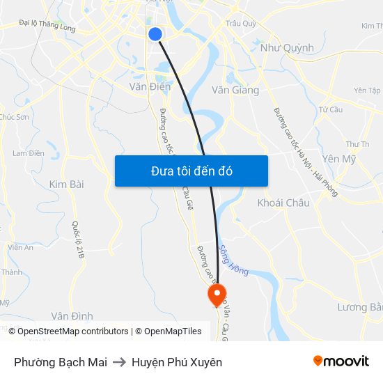 Phường Bạch Mai to Huyện Phú Xuyên map