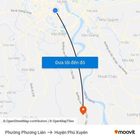 Phường Phương Liên to Huyện Phú Xuyên map