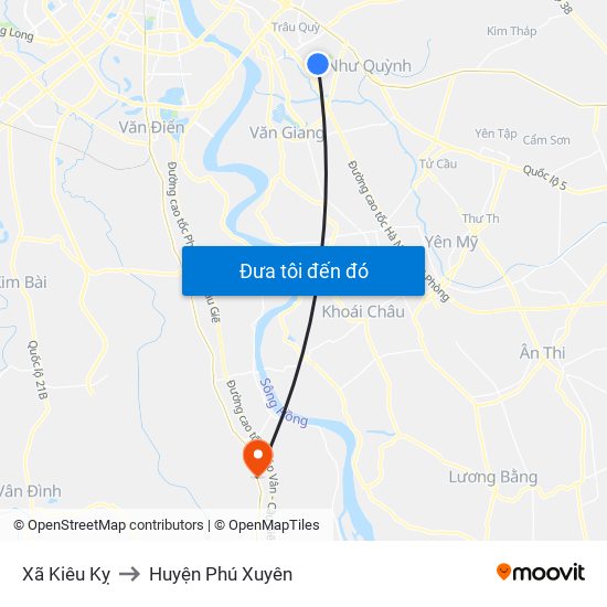 Xã Kiêu Kỵ to Huyện Phú Xuyên map