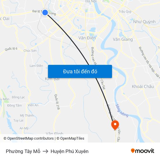 Phường Tây Mỗ to Huyện Phú Xuyên map