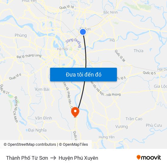 Thành Phố Từ Sơn to Huyện Phú Xuyên map