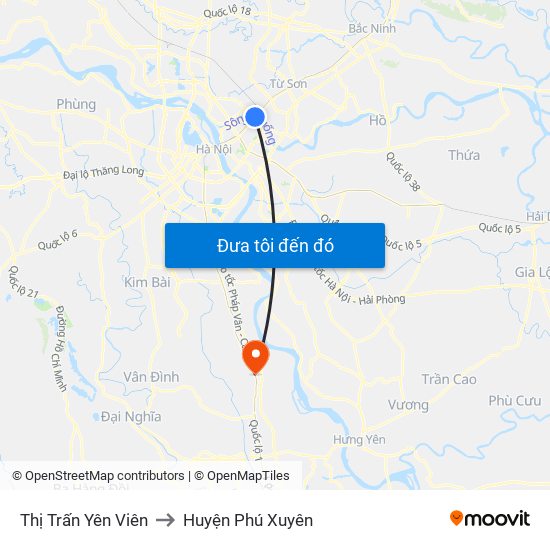 Thị Trấn Yên Viên to Huyện Phú Xuyên map