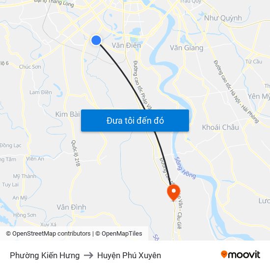 Phường Kiến Hưng to Huyện Phú Xuyên map