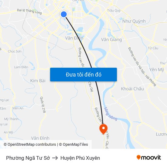 Phường Ngã Tư Sở to Huyện Phú Xuyên map