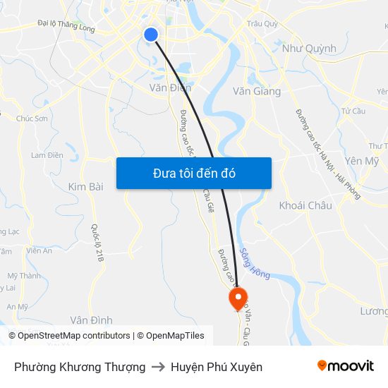Phường Khương Thượng to Huyện Phú Xuyên map