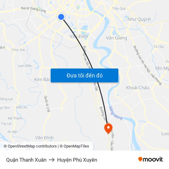 Quận Thanh Xuân to Huyện Phú Xuyên map