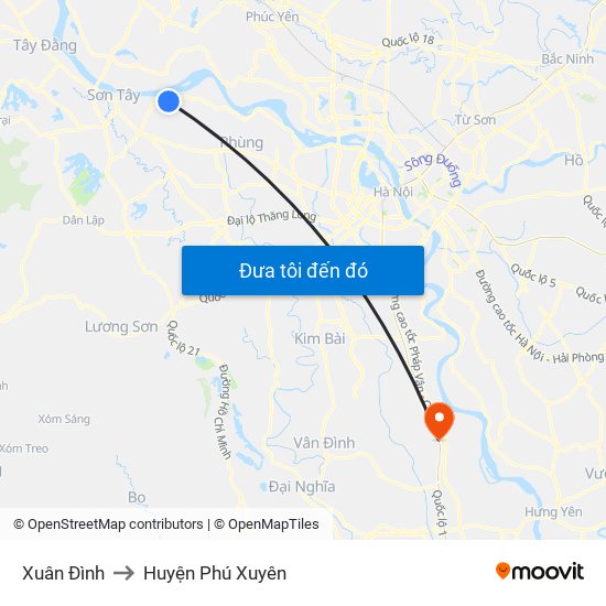 Xuân Đình to Huyện Phú Xuyên map