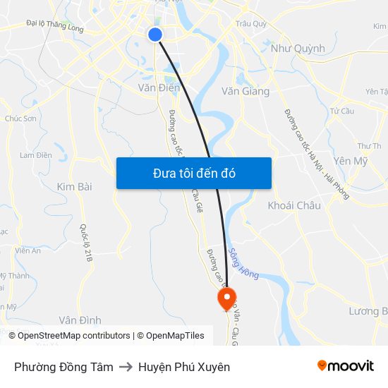 Phường Đồng Tâm to Huyện Phú Xuyên map