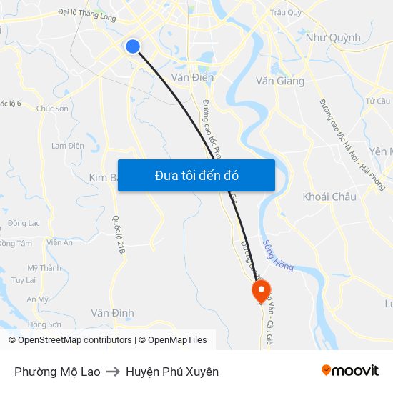 Phường Mộ Lao to Huyện Phú Xuyên map