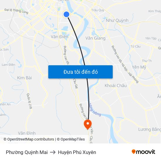 Phường Quỳnh Mai to Huyện Phú Xuyên map