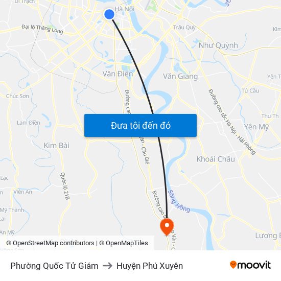 Phường Quốc Tử Giám to Huyện Phú Xuyên map