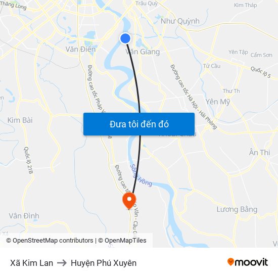 Xã Kim Lan to Huyện Phú Xuyên map