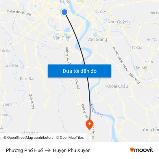 Phường Phố Huế to Huyện Phú Xuyên map