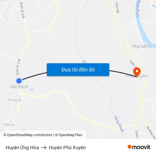 Huyện Ứng Hòa to Huyện Phú Xuyên map