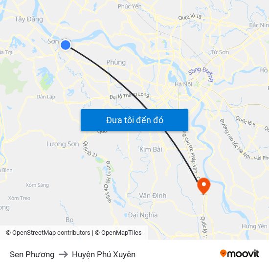 Sen Phương to Huyện Phú Xuyên map