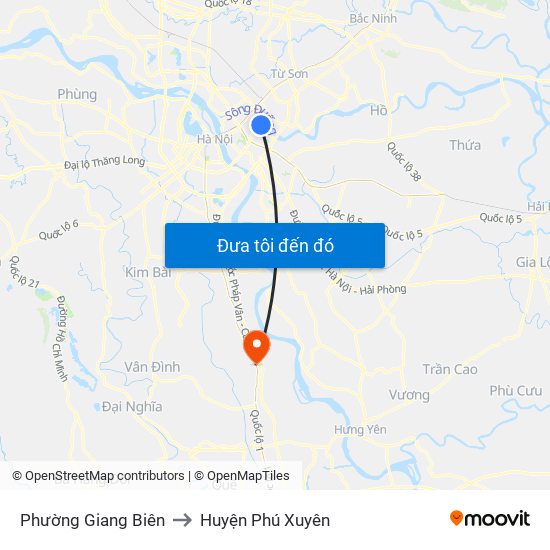 Phường Giang Biên to Huyện Phú Xuyên map