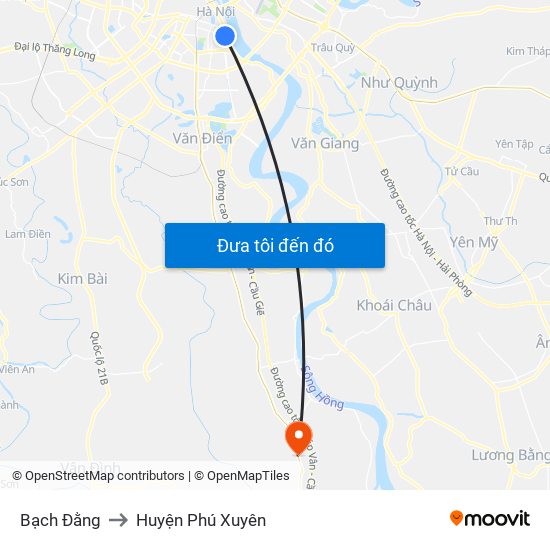 Bạch Đằng to Huyện Phú Xuyên map