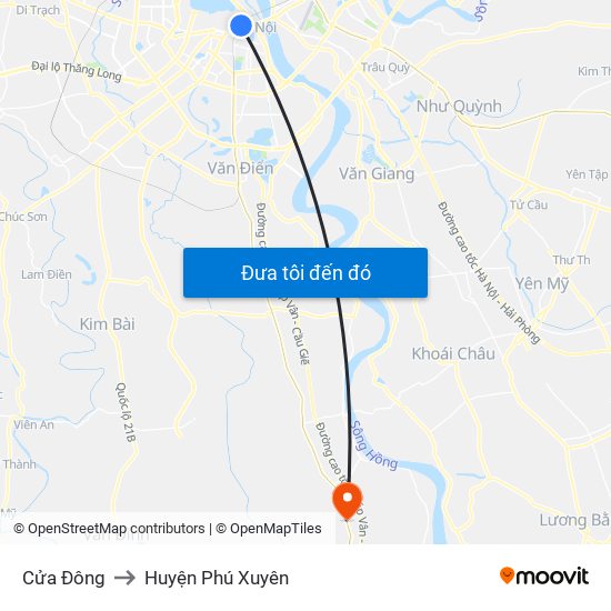 Cửa Đông to Huyện Phú Xuyên map