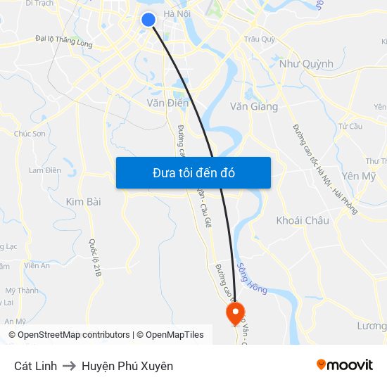 Cát Linh to Huyện Phú Xuyên map