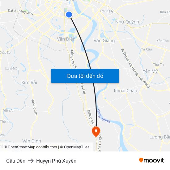 Cầu Dền to Huyện Phú Xuyên map