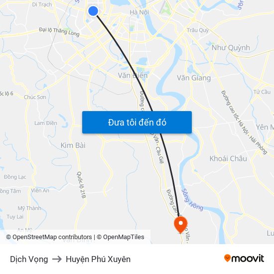Dịch Vọng to Huyện Phú Xuyên map